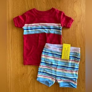 Baby Gap NWT Outfit Tee + Shorts Set 3 - 6 Months VINTAGE Red Multi Stripe NEW